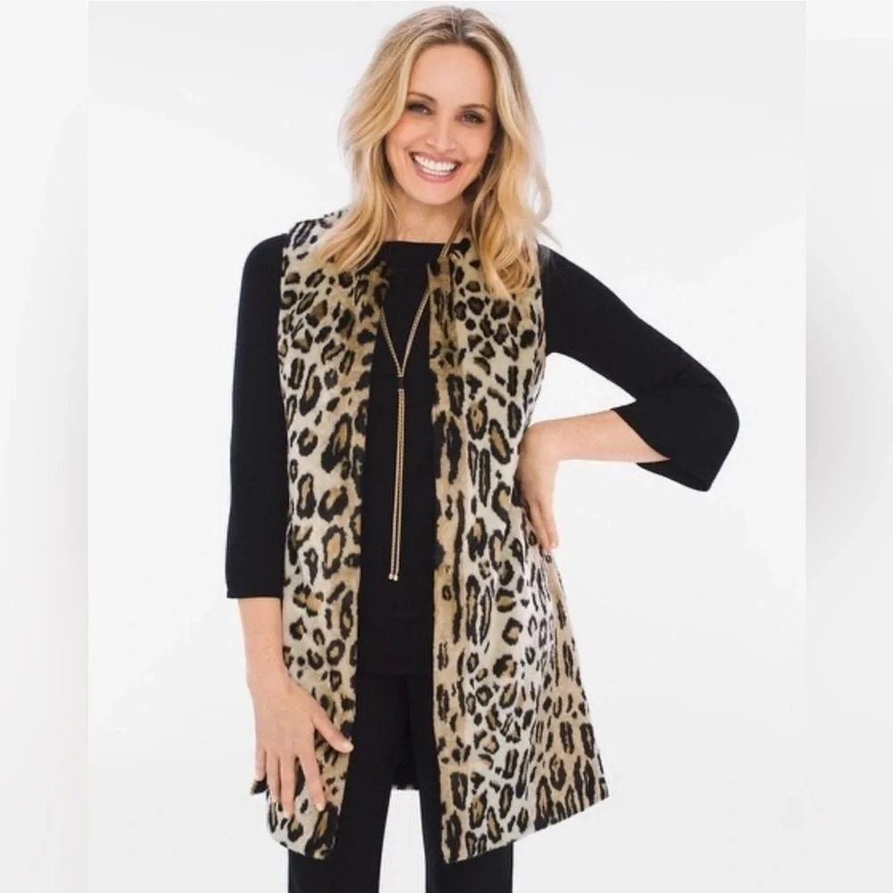 Chicos size 0 small faux fur vest leopard print